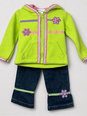 Dakota Blues bright fleece full zip hoodie & jeans floral appliqué matching set